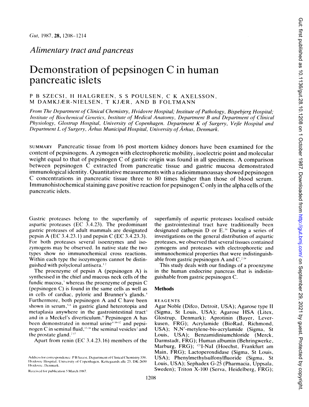 Demonstration of Pepsinogen C in Human Pancreatic Islets