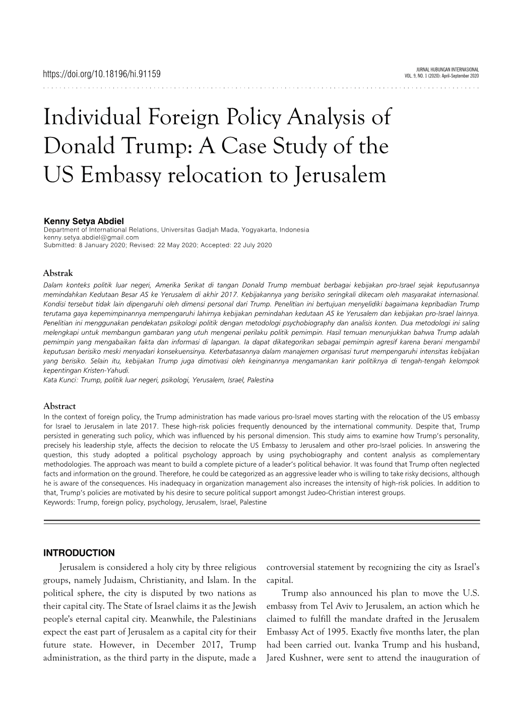 Jurnal HI Individual Foreign Policy Analysis of Donald Trump Revisi 4