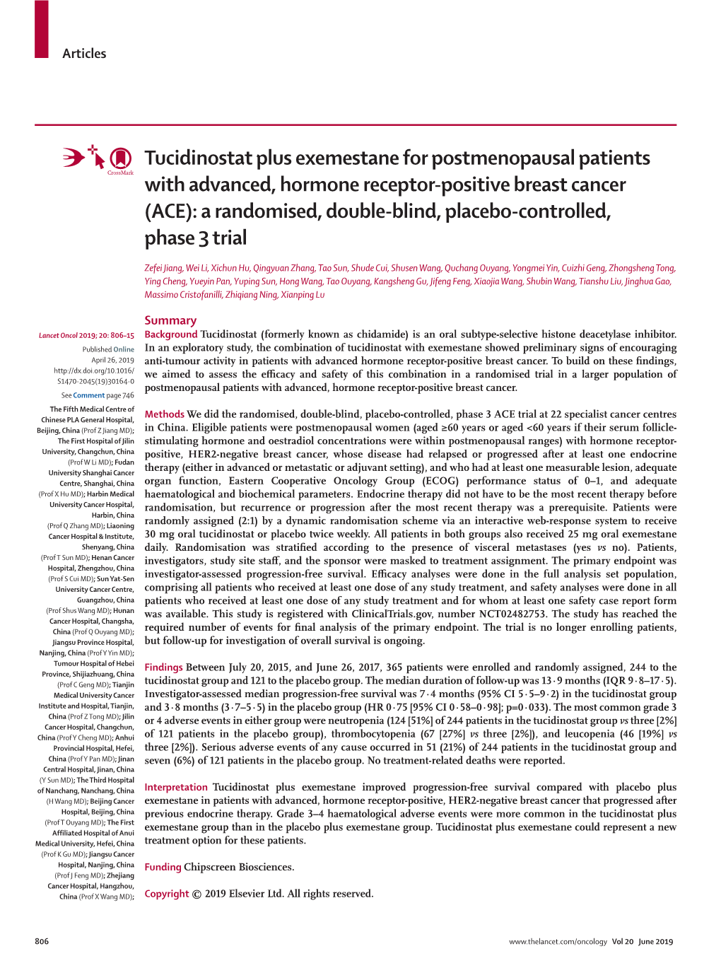 Tucidinostat Plus Exemestane for Postmenopausal Patients With