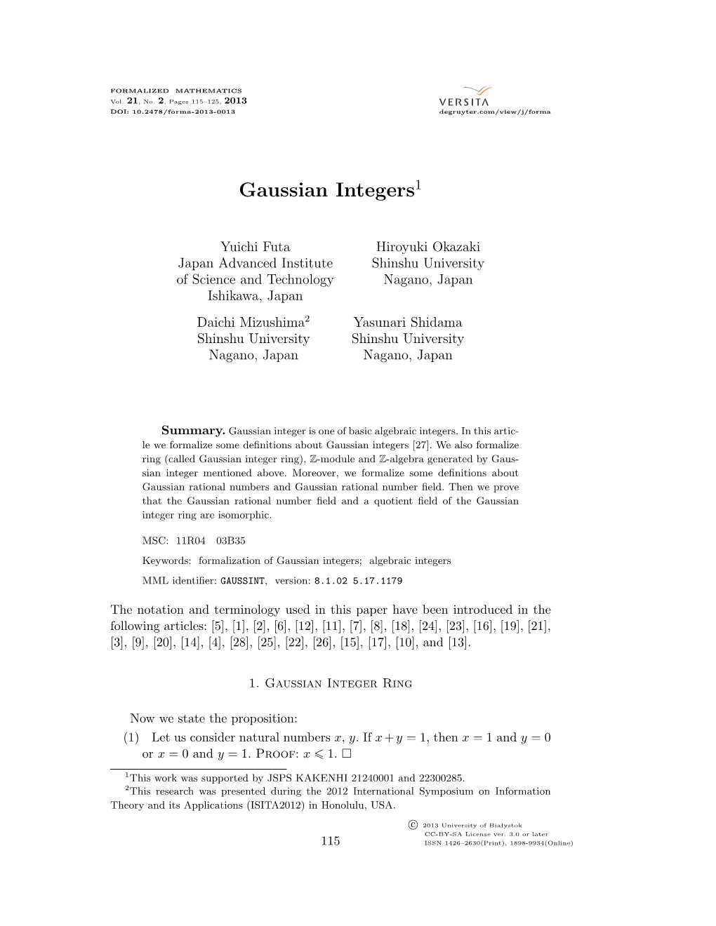 Gaussian Integers1