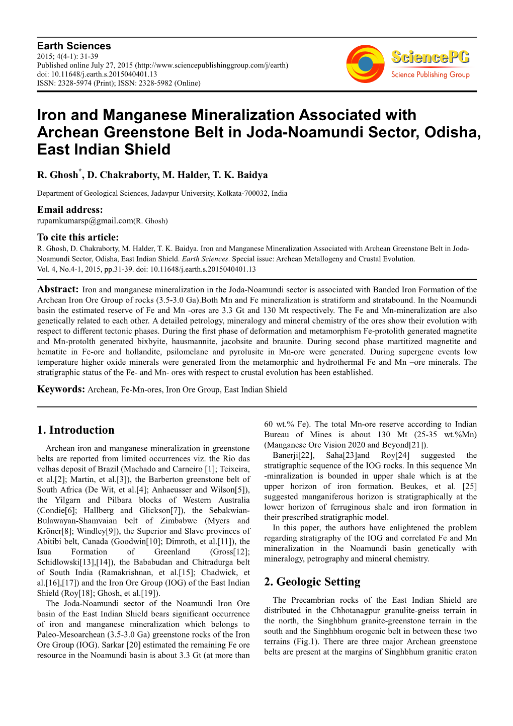 Iron and Manganese Mineralization Associated with Archean Greenstone Belt in Joda-Noamundi Sector, Odisha, East Indian Shield