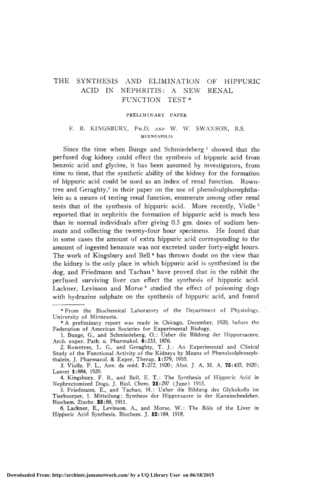 Since the Time When Bunge and Schmiedeberg 1 Benzoic Acidand