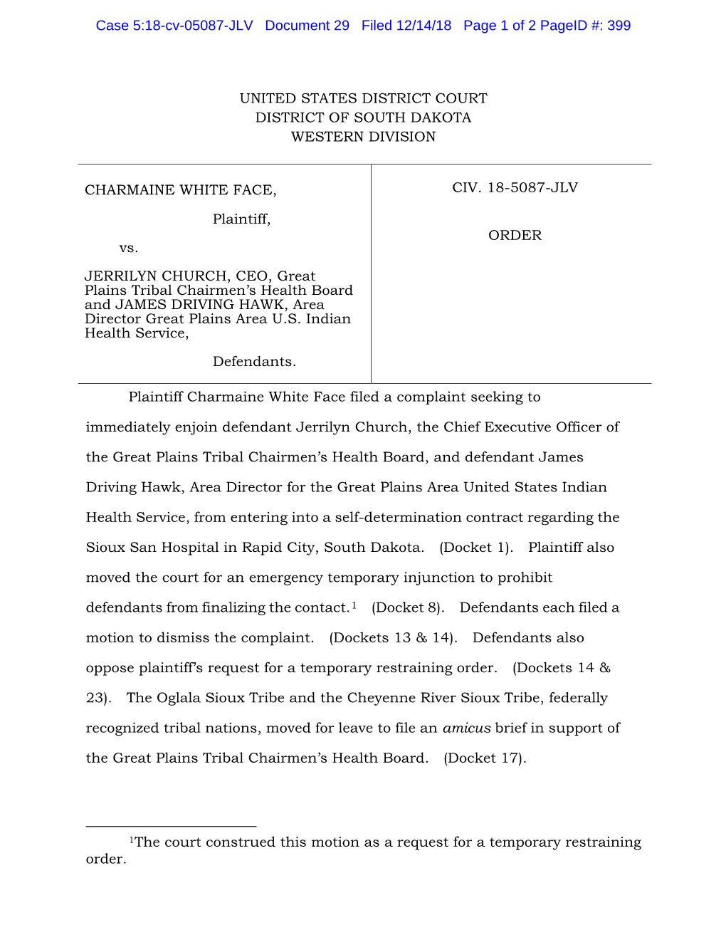 United States District Court District of South Dakota Western Division