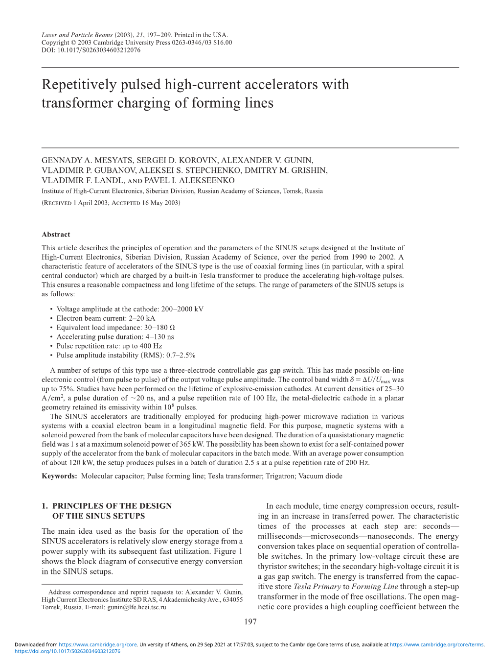 Repetitively Pulsed High-Current Accelerators with Transformer Charging of Forming Lines