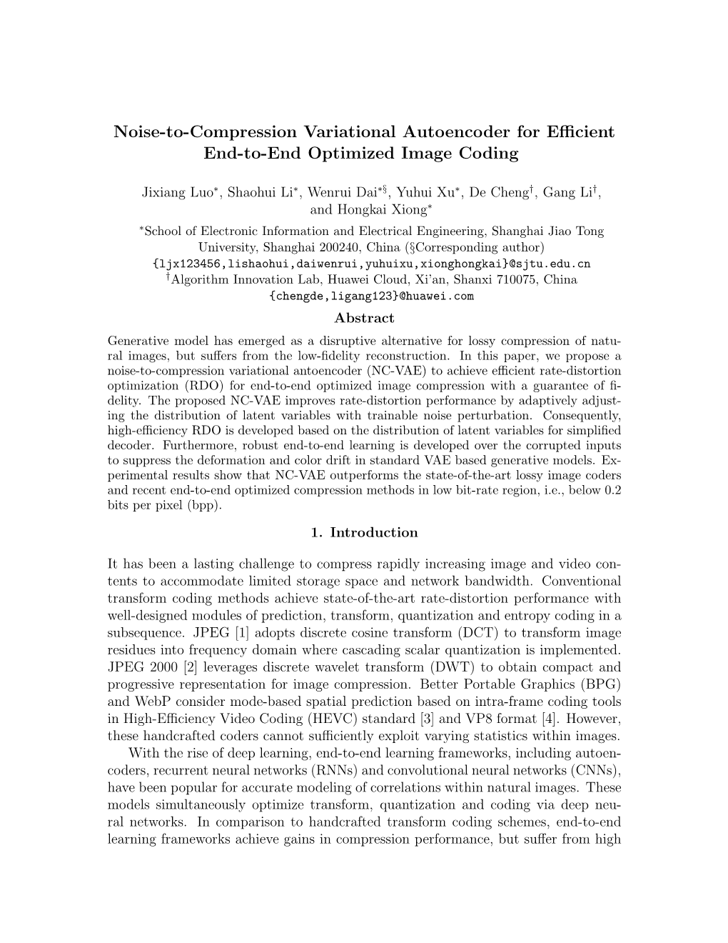 Noise-To-Compression Variational Autoencoder for Efficient End-To