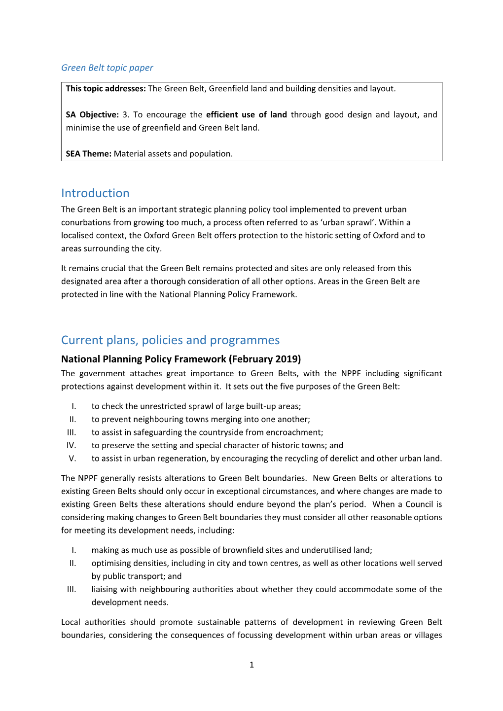 Introduction Current Plans, Policies And