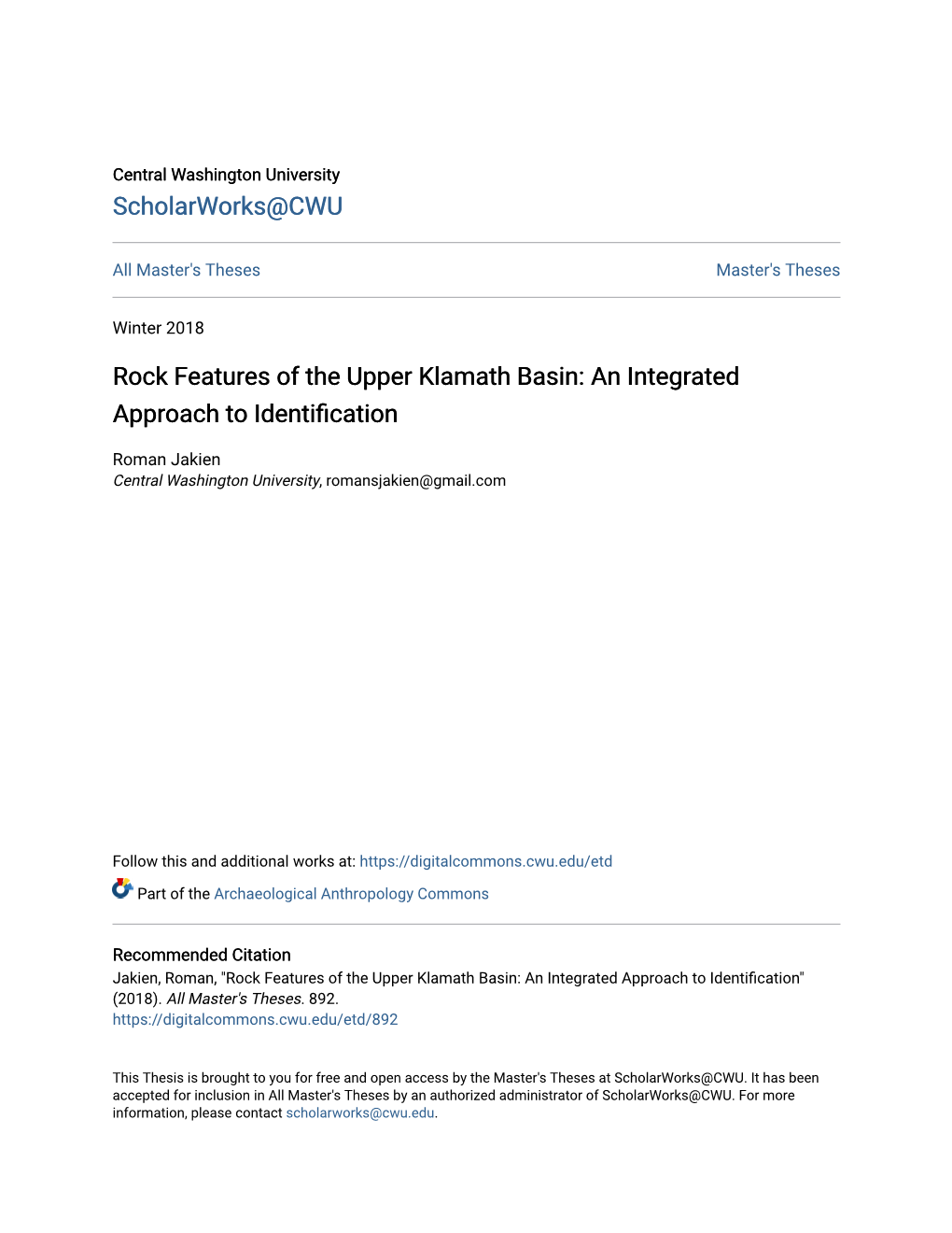 Rock Features of the Upper Klamath Basin: an Integrated Approach to Identification