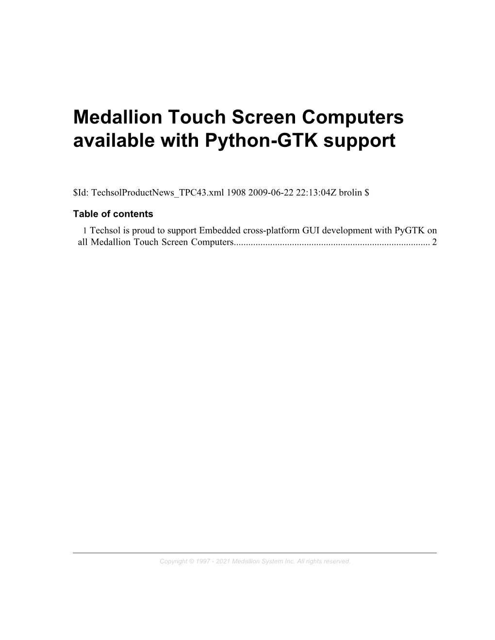 Medallion Touch Screen Computers Available with Python-GTK Support