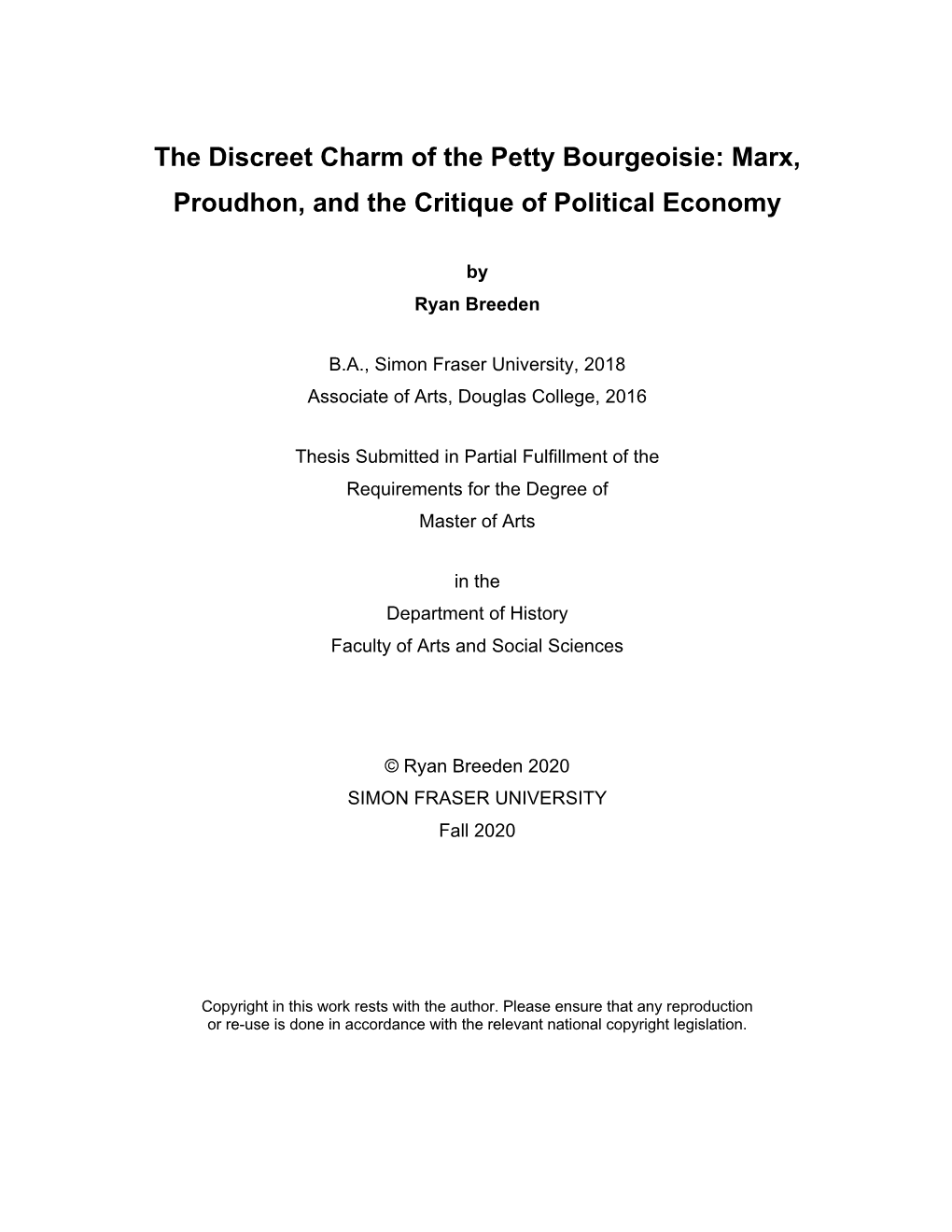 The Discreet Charm of the Petty Bourgeoisie: Marx, Proudhon, and the Critique of Political Economy