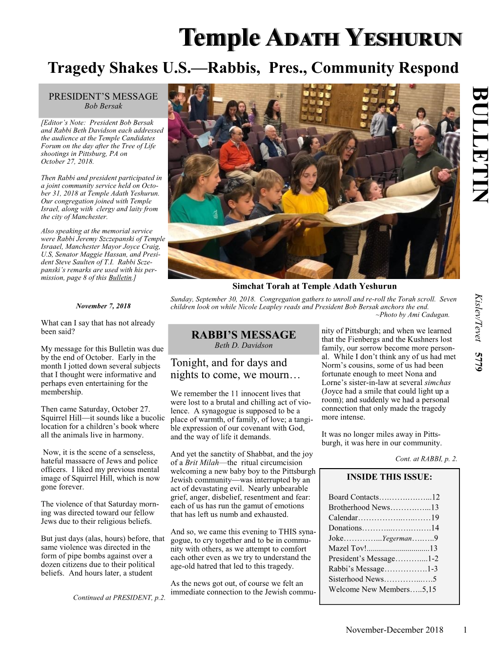 Temple Adath Yeshurun Bulletins