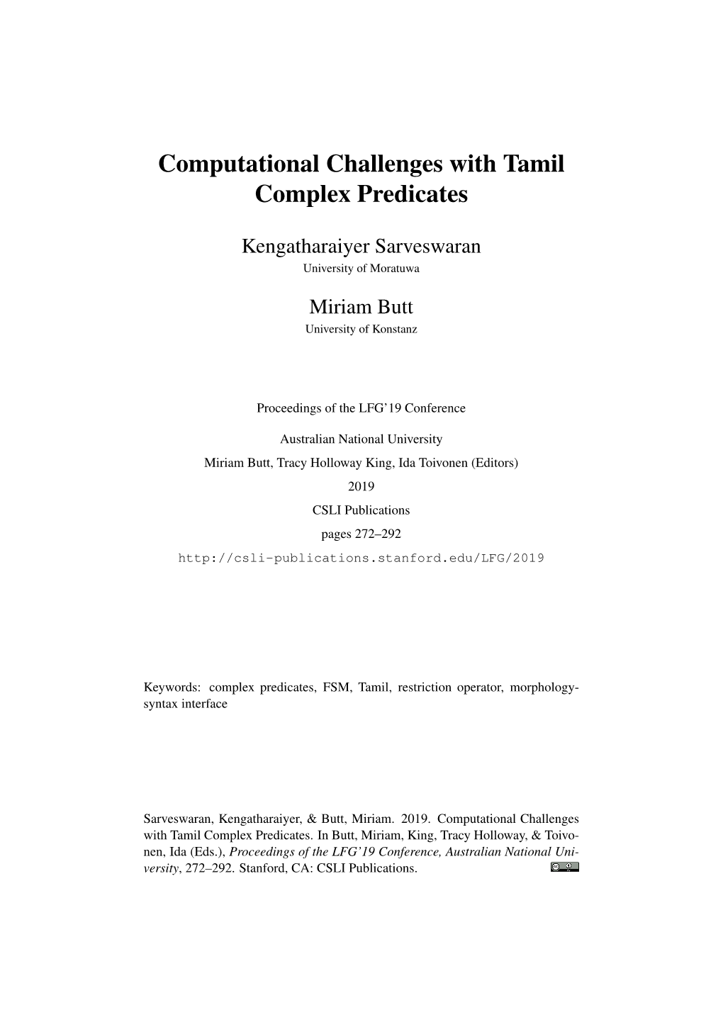 Computational Challenges with Tamil Complex Predicates