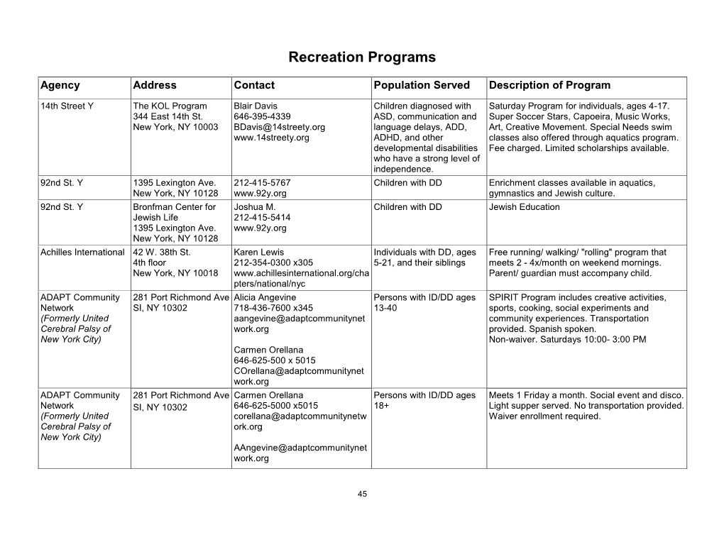 Recreation Programs