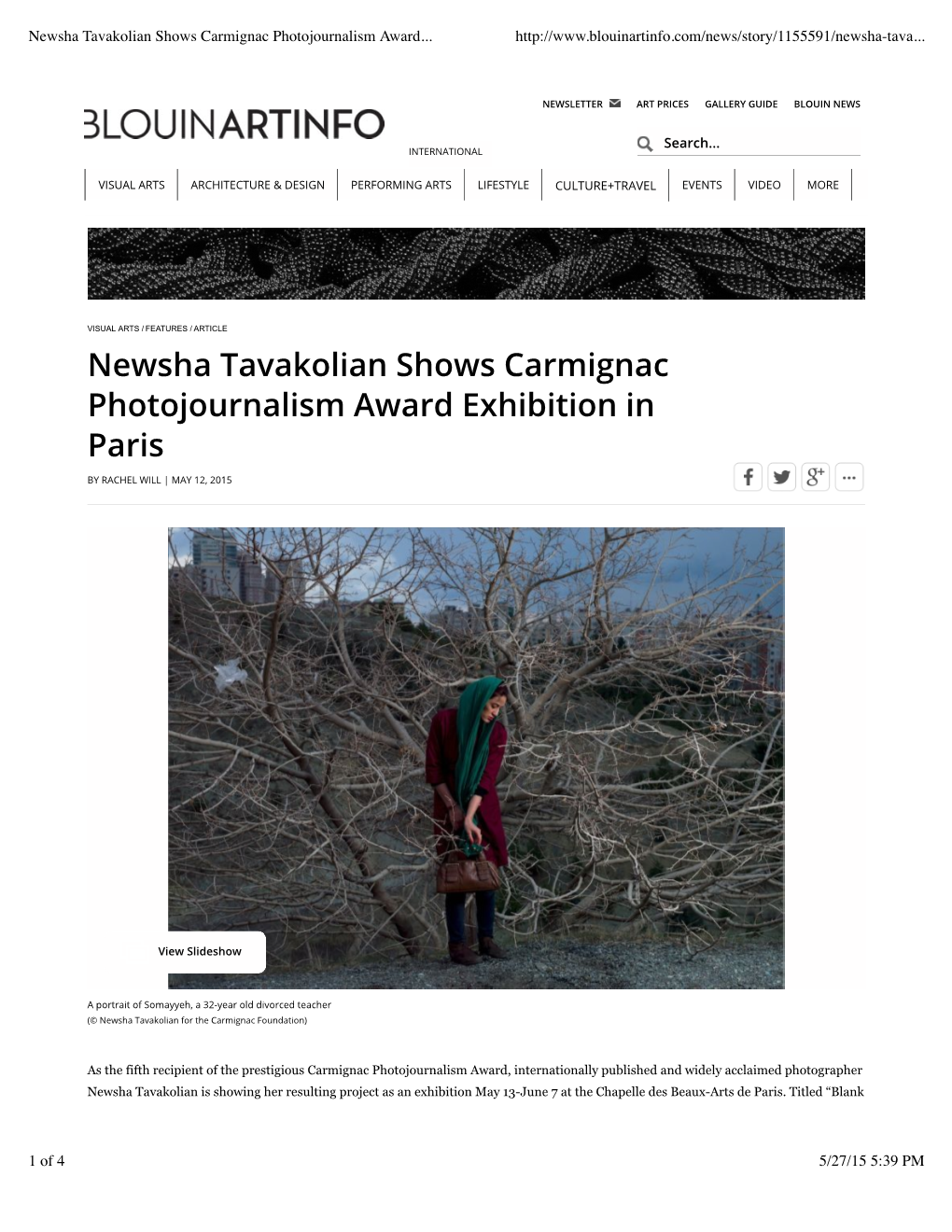 Newsha Tavakolian Shows Carmignac Photojournalism Award