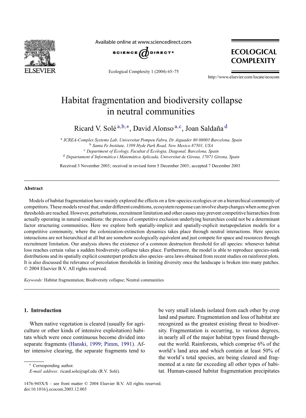 Habitat Fragmentation and Biodiversity Collapse in Neutral Communities