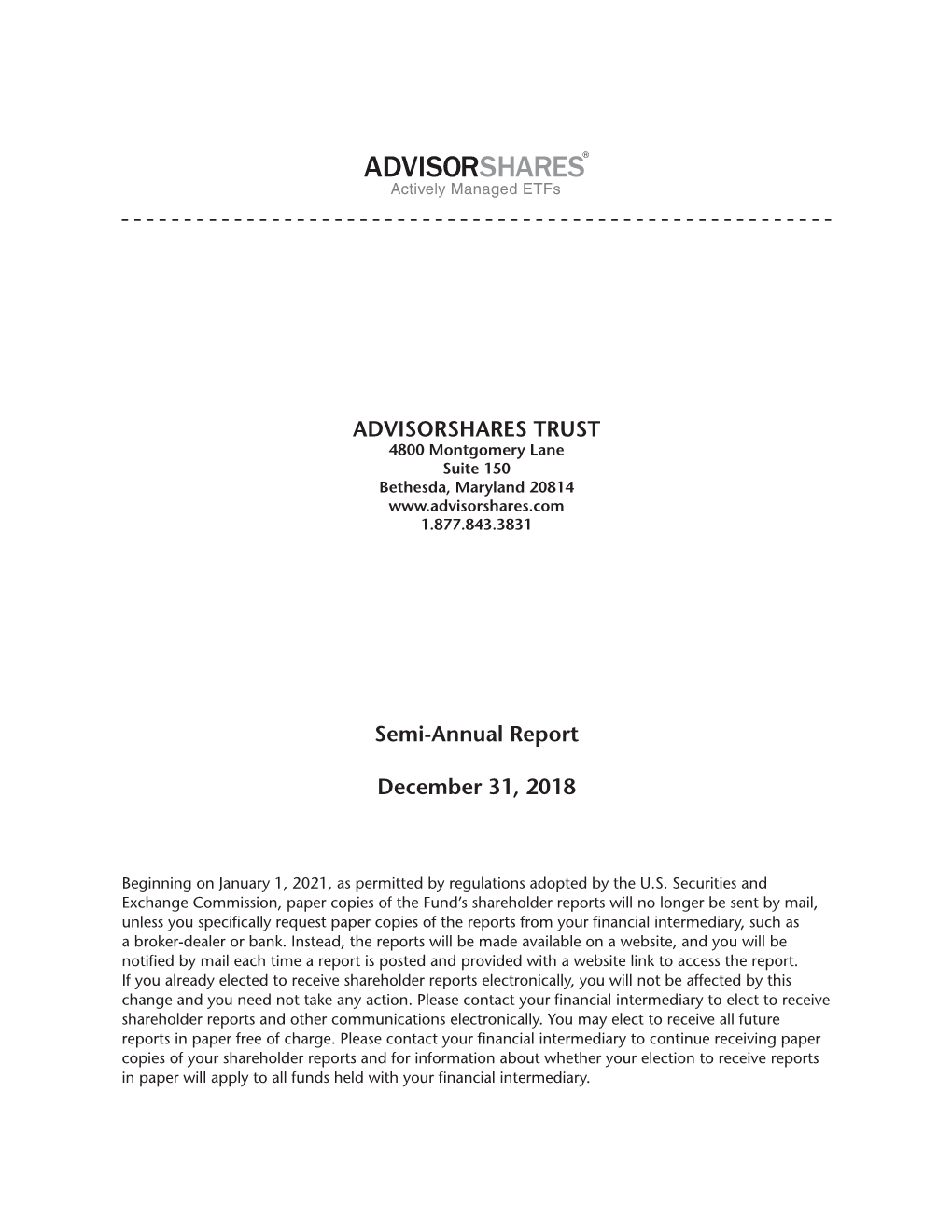 Semi-Annual Report December 31, 2018