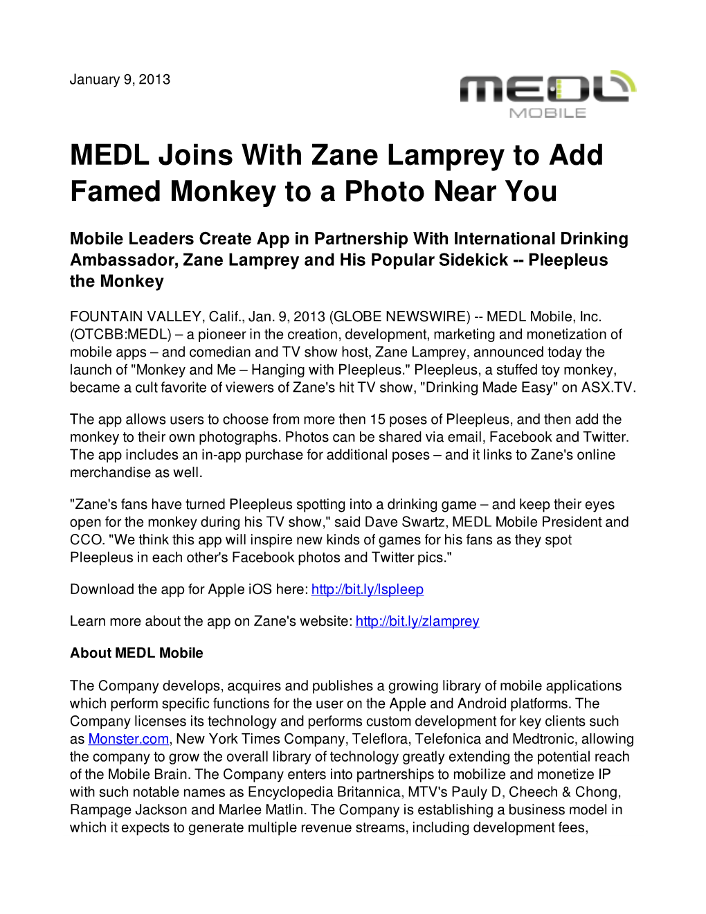 MEDL Joins with Zane Lamprey to Add Famed Monkey to a Photo Near You