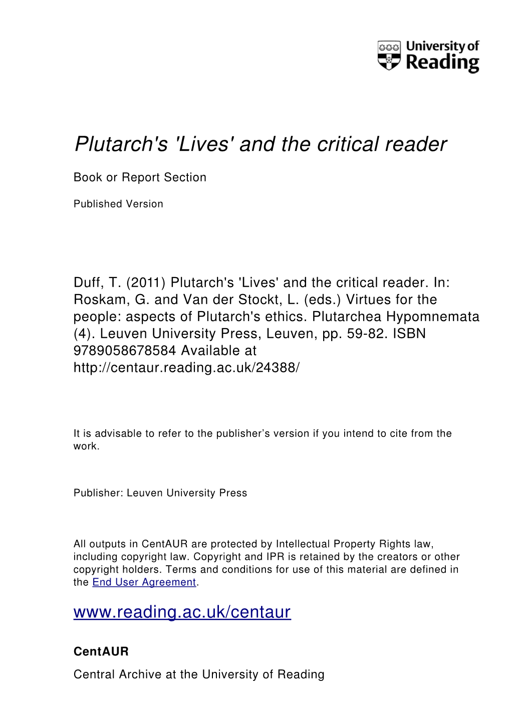 Plutarch's 'Lives' and the Critical Reader