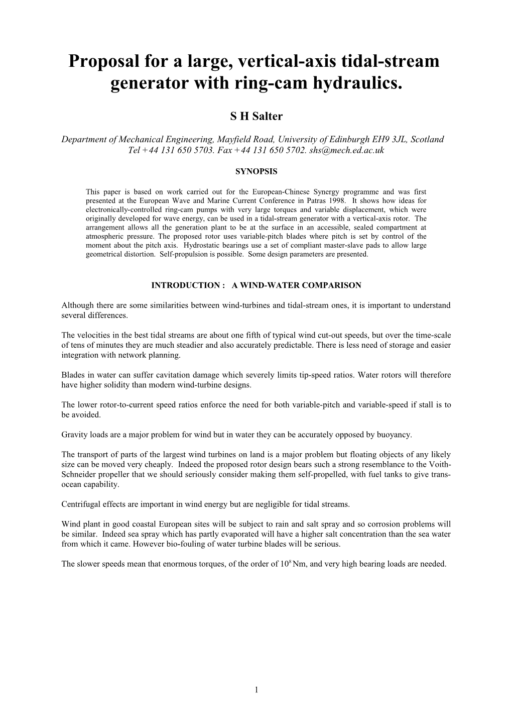 Proposal for a Large, Vertical-Axis Tidal-Stream