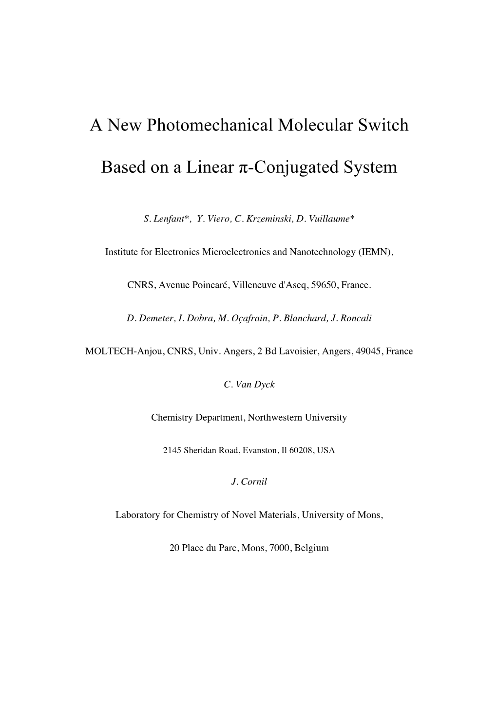 A New Photomechanical Molecular Switch Based on a Linear Π-Conjugated System