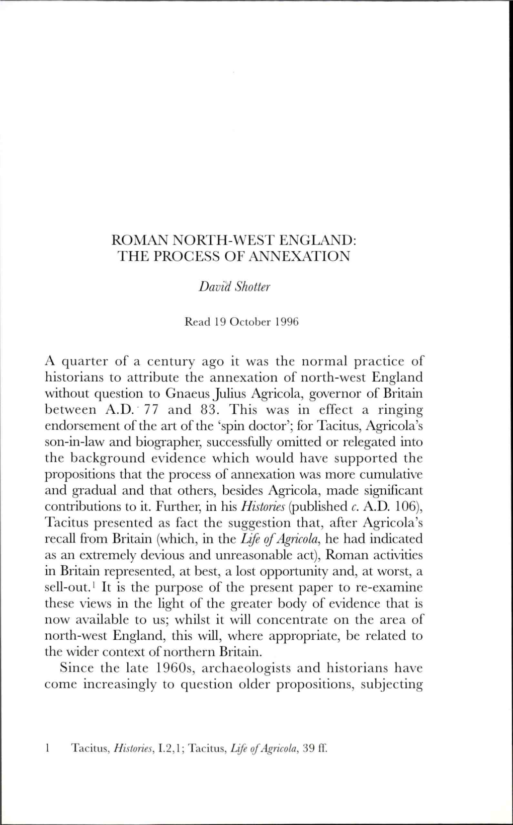 Roman North-West England: the Process of Annexation