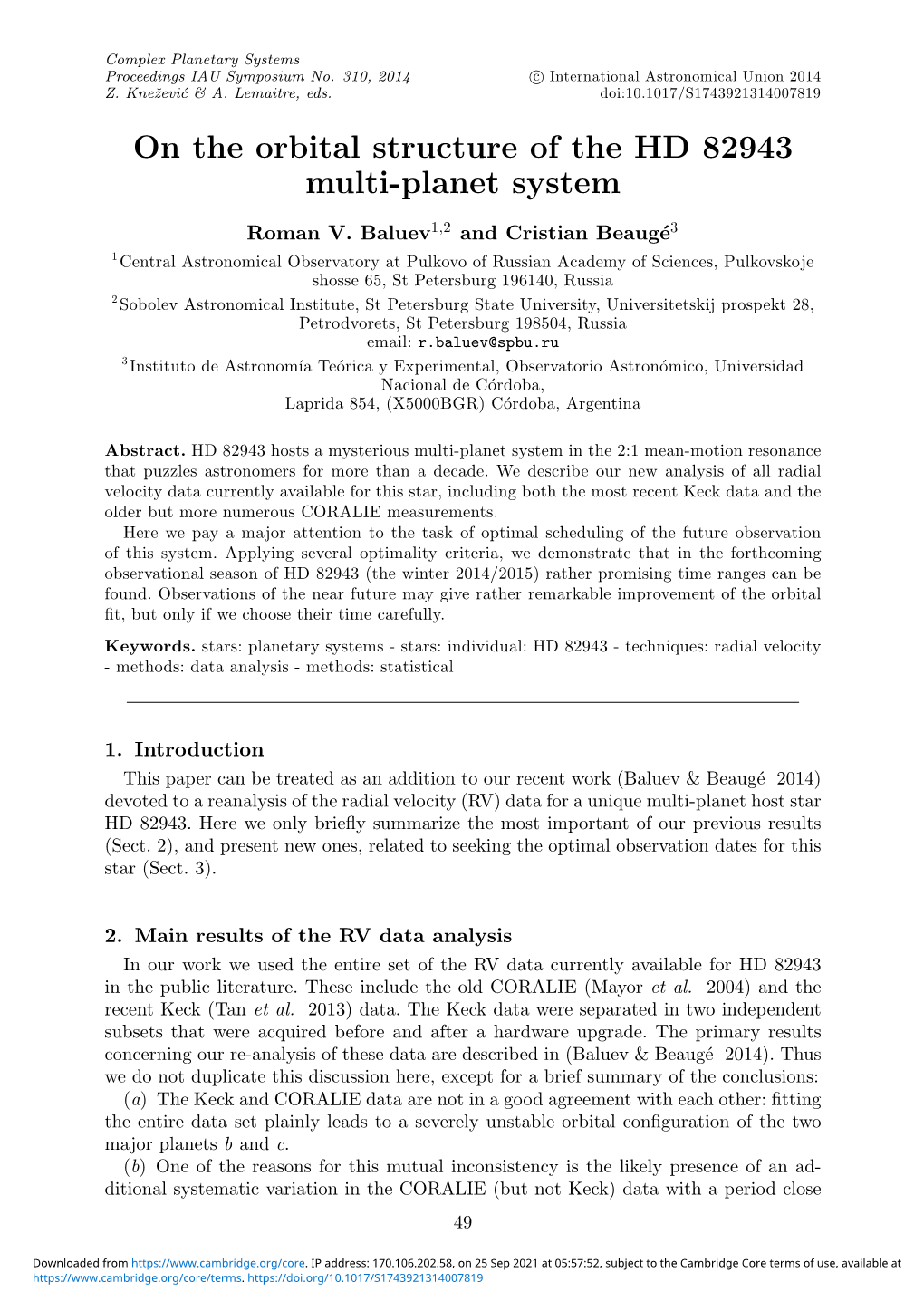 On the Orbital Structure of the HD 82943 Multi-Planet System