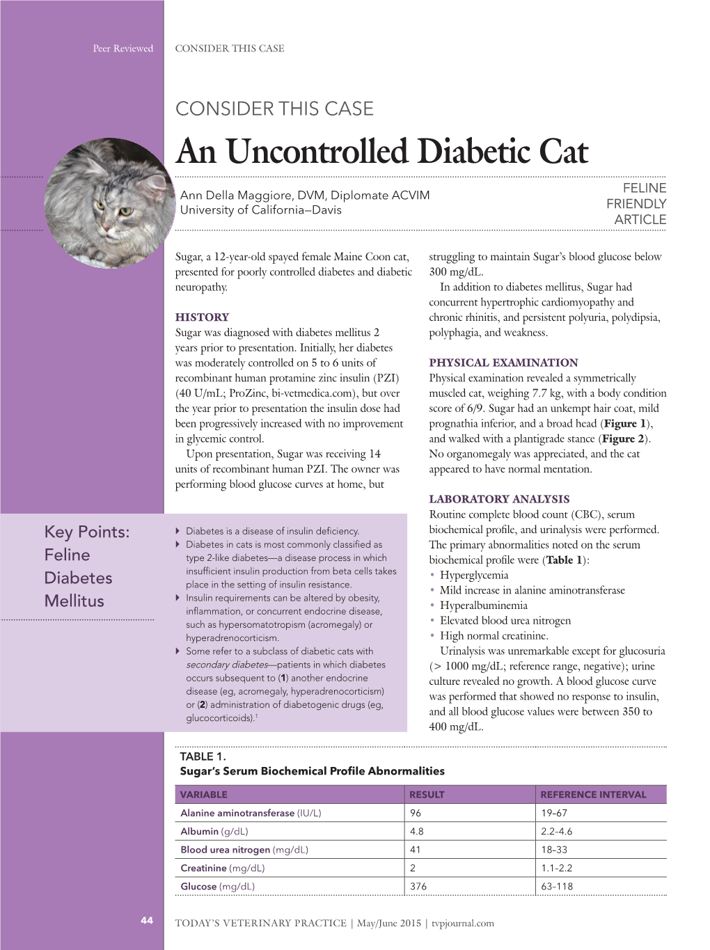 An Uncontrolled Diabetic Cat Feline Ann Della Maggiore, DVM, Diplomate ACVIM University of California—Davis Friendly Article