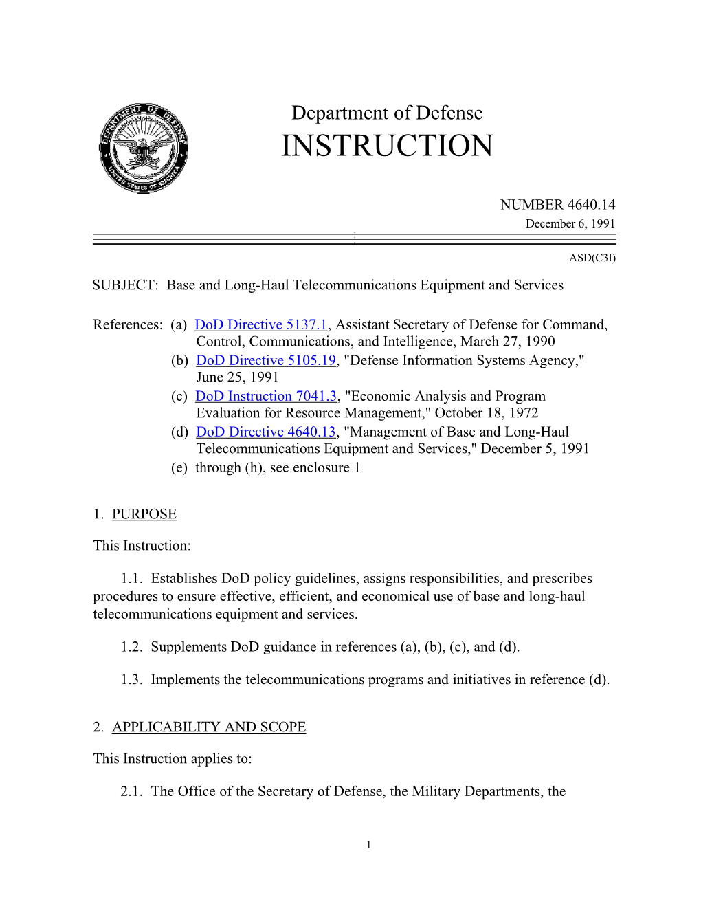 Dod Instruction 4640.14