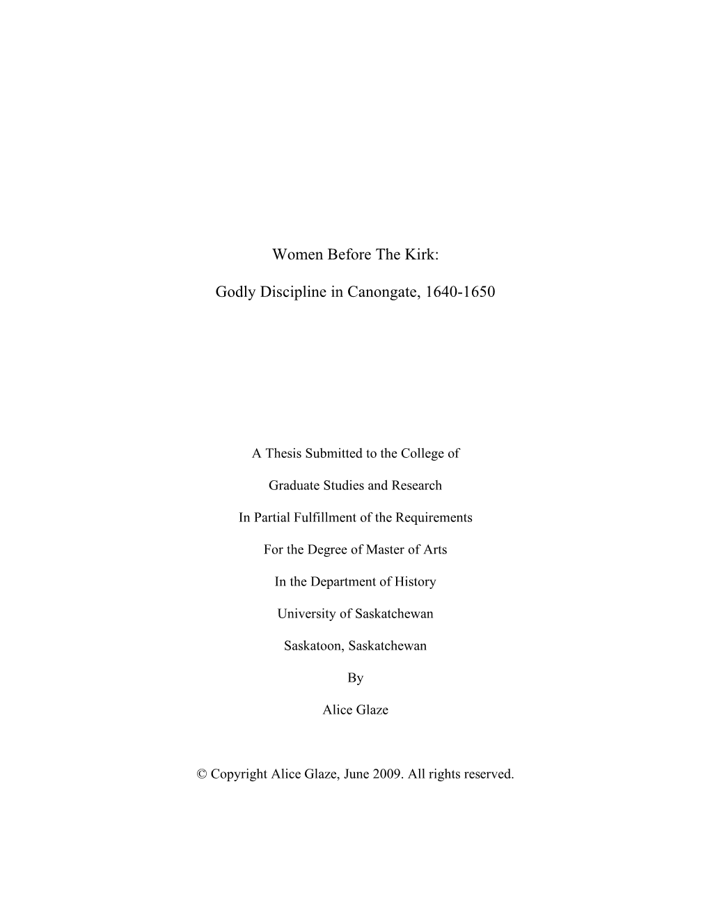 Women Before the Kirk: Godly Discipline in Canongate, 1640-1650