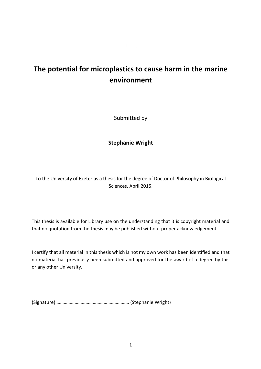 The Potential for Microplastics to Cause Harm in the Marine Environment