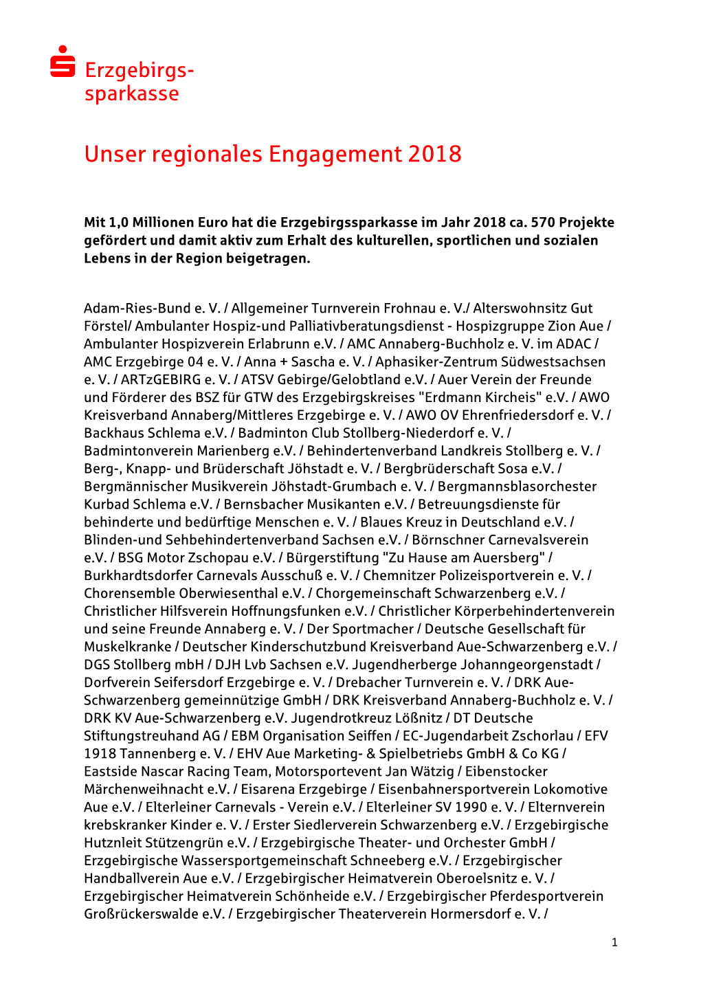 Unser Regionales Engagement 2018