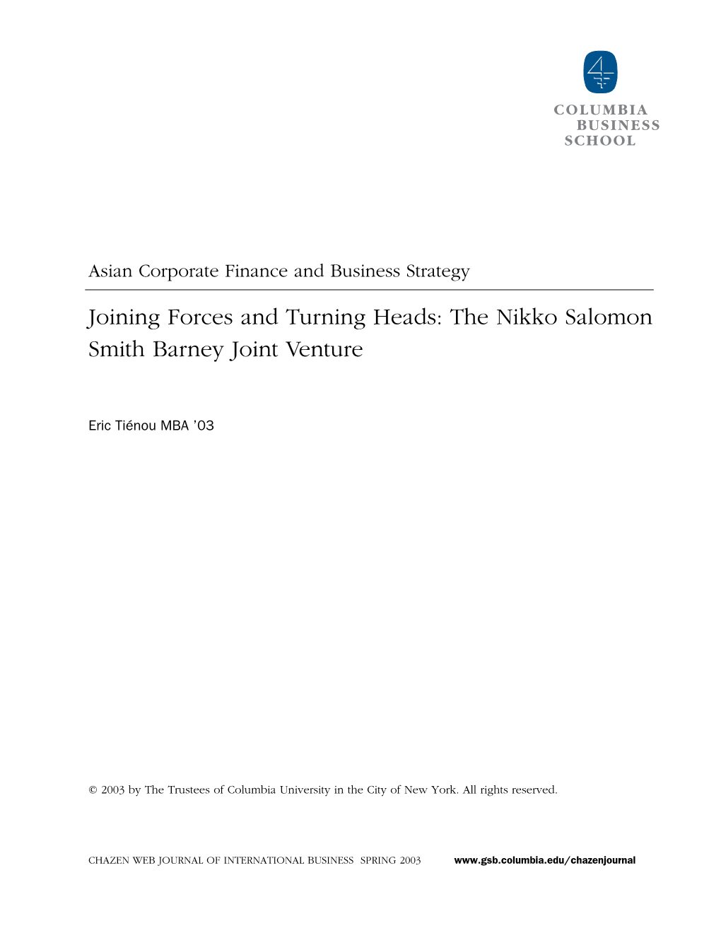 The Nikko Salomon Smith Barney Joint Venture