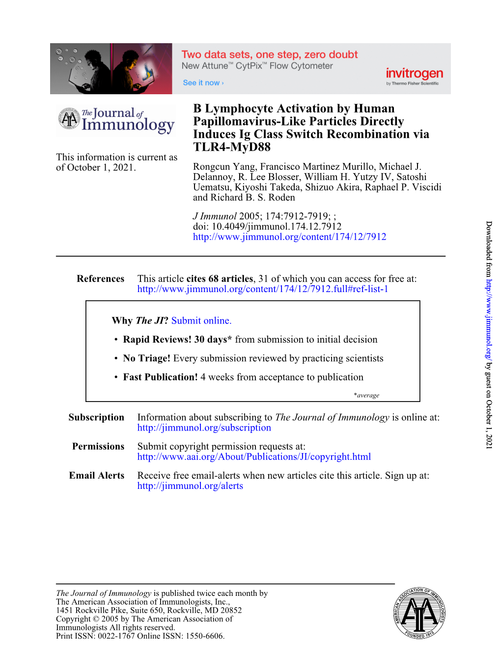 TLR4-Myd88 Induces Ig Class Switch Recombination Via Papillomavirus