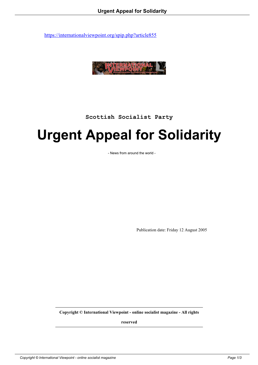 Urgent Appeal for Solidarity