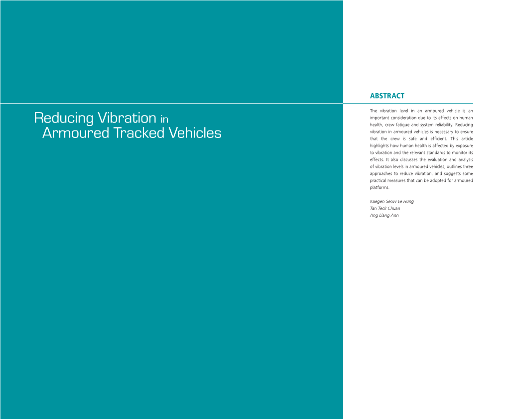 Reducing Vibration in Armoured Tracked Vehicles DSTA HORIZONS DSTA