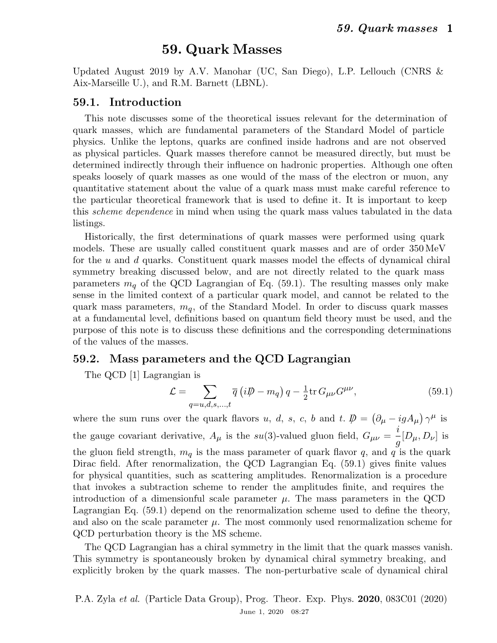 Quark Masses 1 59