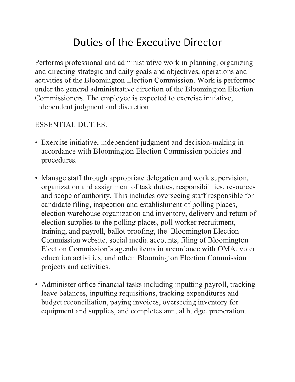 Duties of the Executive Director