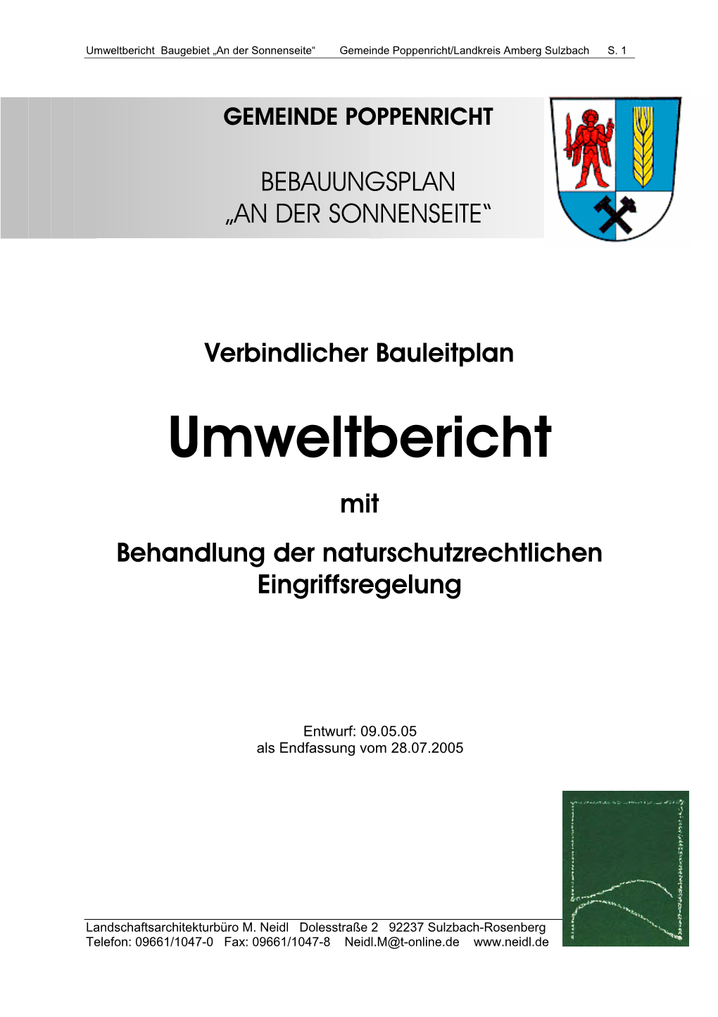 Umweltbericht Baugebiet „An Der Sonnenseite“ Gemeinde Poppenricht/Landkreis Amberg Sulzbach S