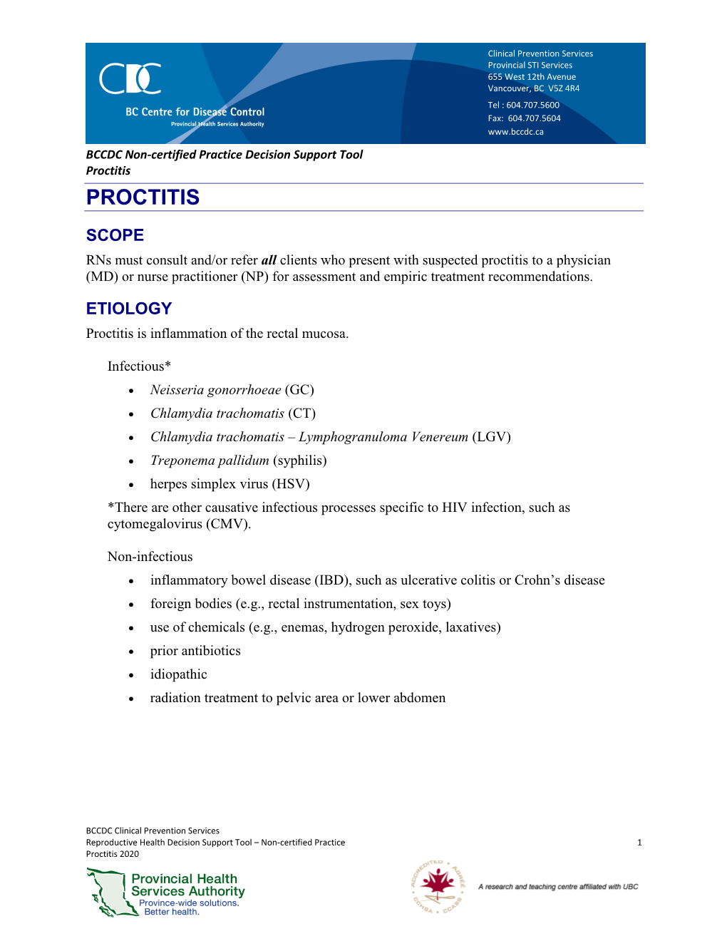 Proctitis Decision Support Tool