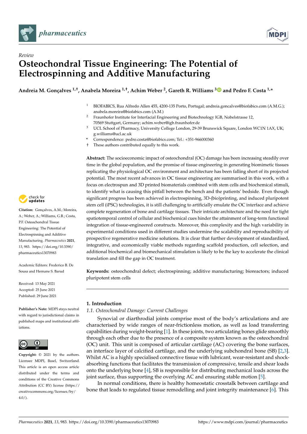 Osteochondral Tissue Engineering: the Potential of Electrospinning and Additive Manufacturing