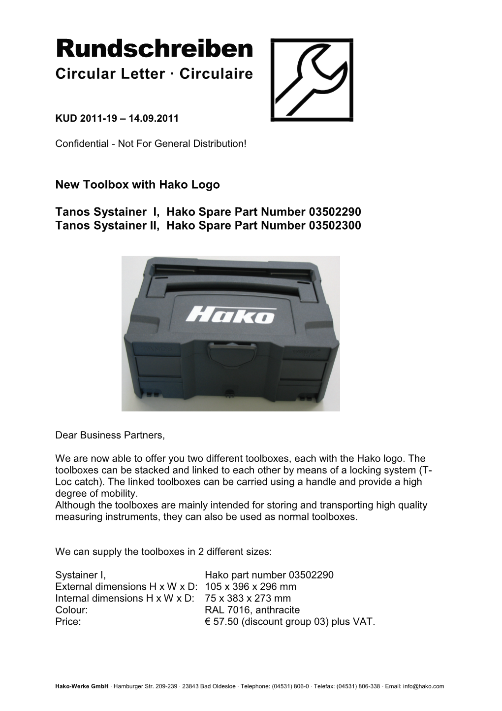 Service Systainer® T-Loc Dimensions