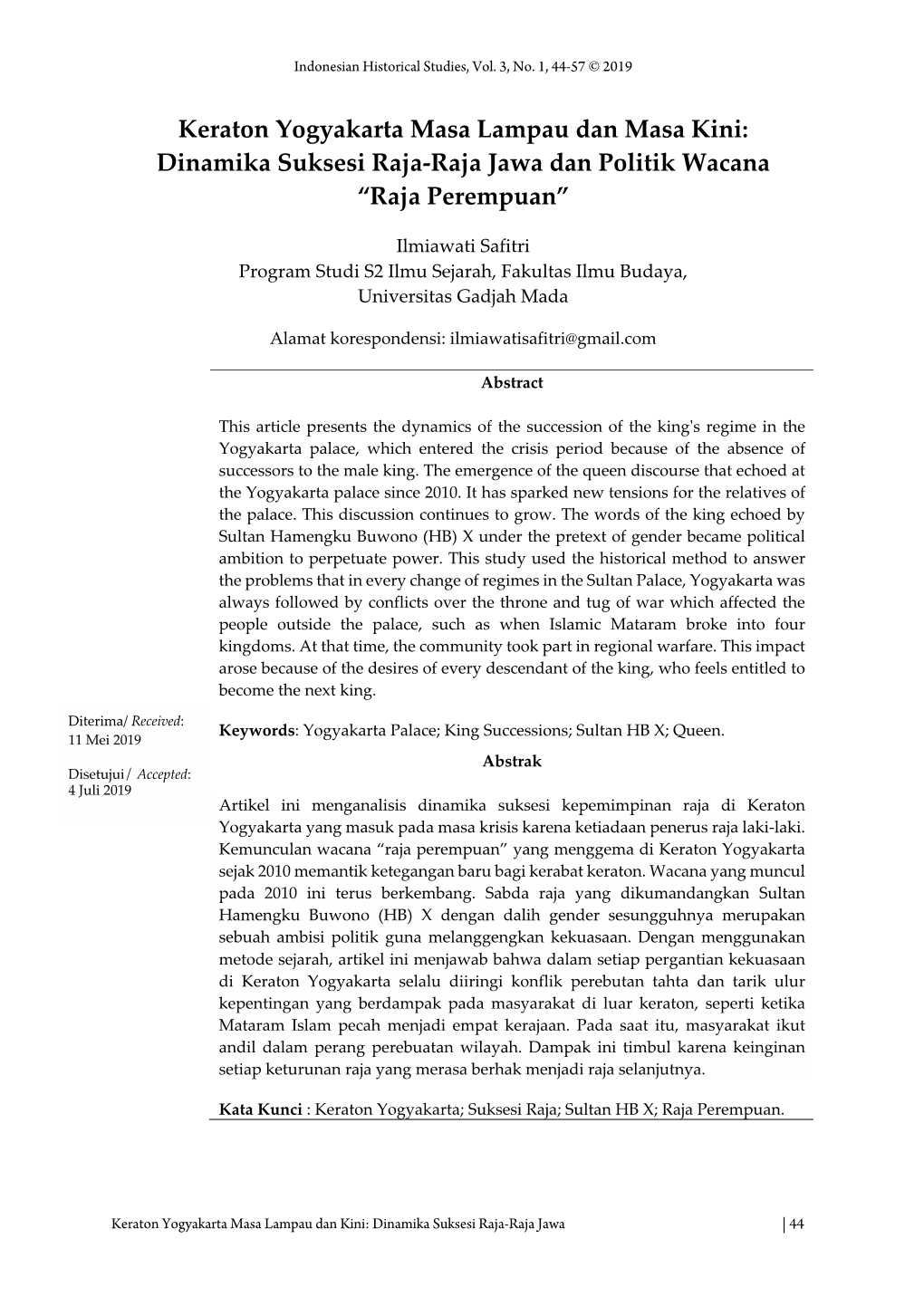 Keraton Yogyakarta Masa Lampau Dan Masa Kini: Dinamika Suksesi Raja-Raja Jawa Dan Politik Wacana “Raja Perempuan”