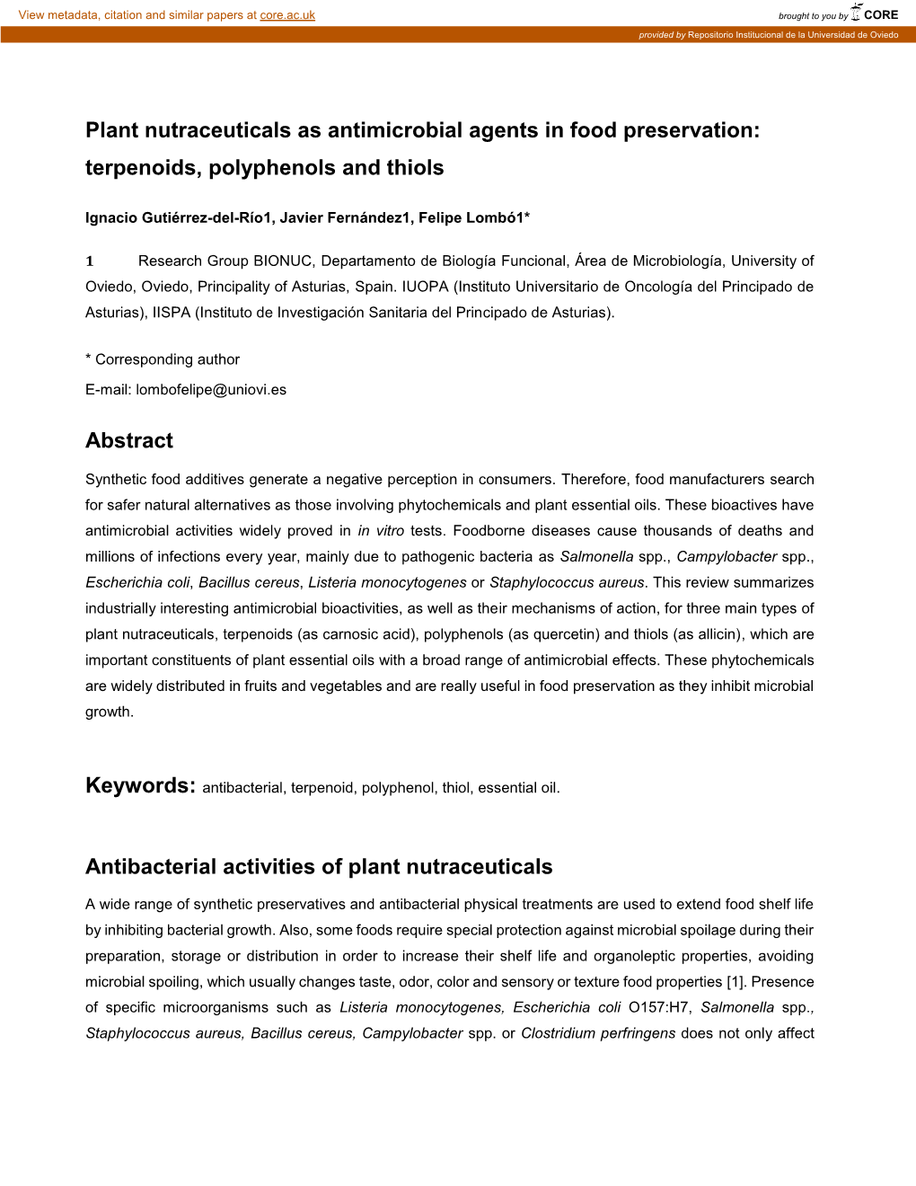 Plant Nutraceuticals As Antimicrobial Agents in Food Preservation: Terpenoids, Polyphenols and Thiols