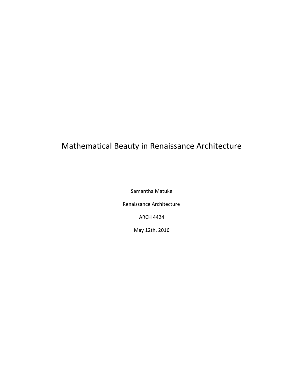 Mathematical Beauty in Renaissance Architecture