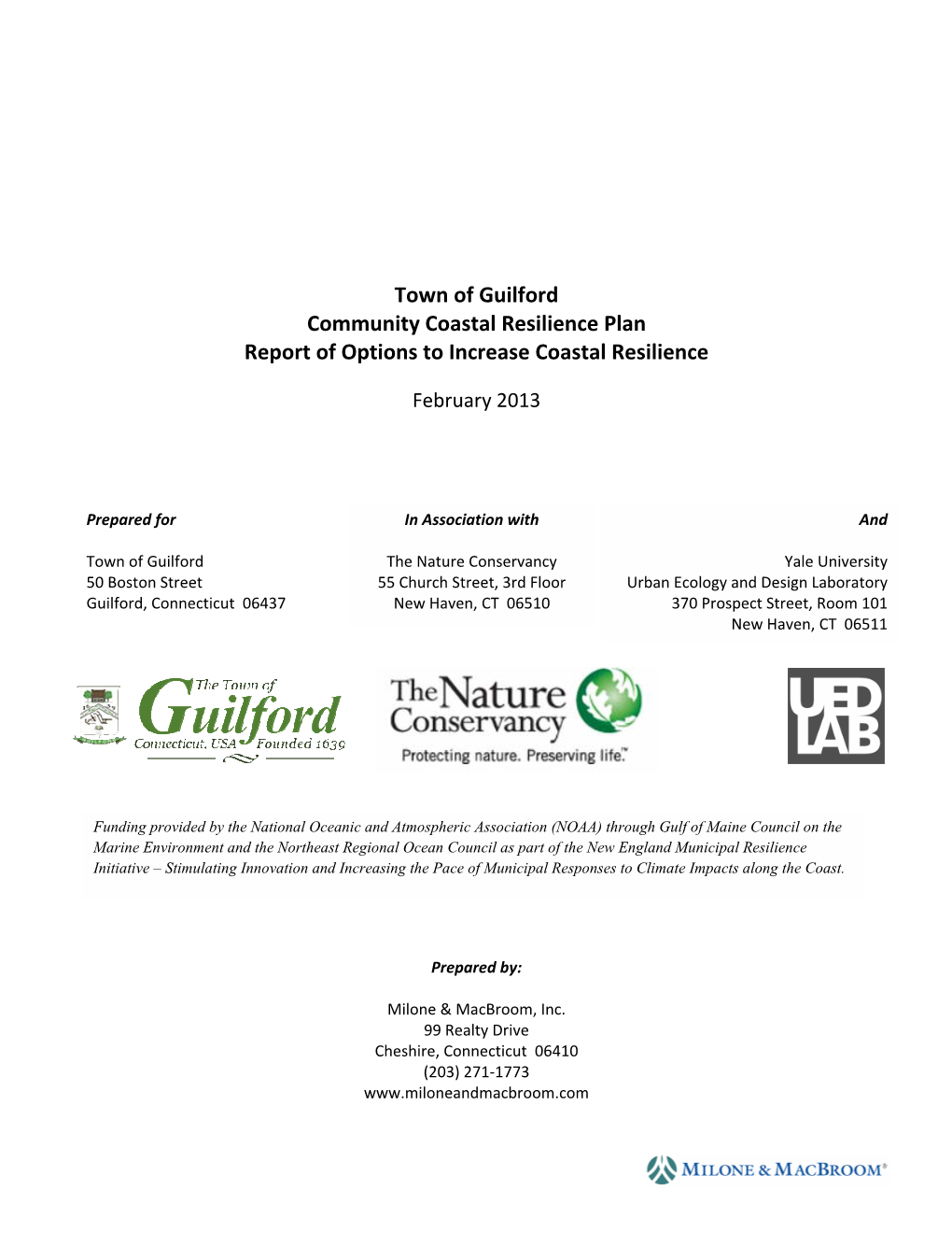 Town of Guilford Community Coastal Resilience Plan Report of Options to Increase Coastal Resilience