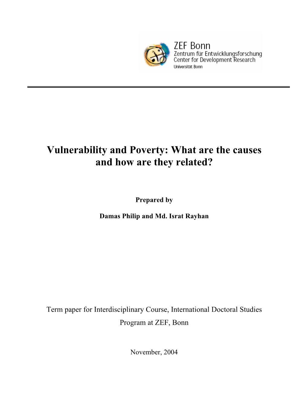 Vulnerability and Poverty: What Are the Causes and How Are They Related?