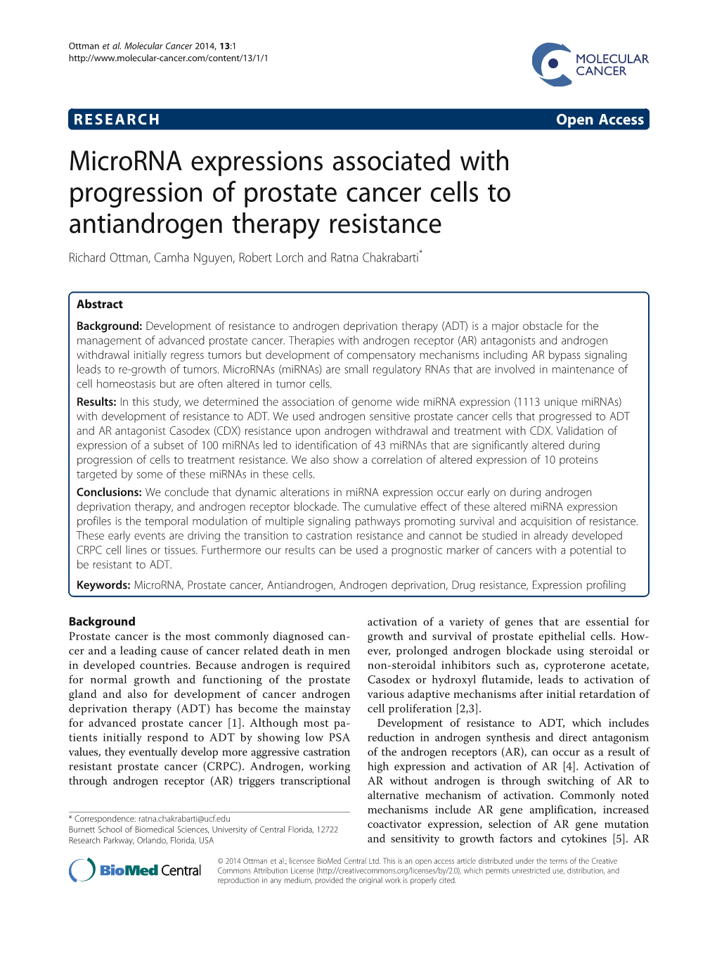 Microrna Expressions Associated with Progression of Prostate Cancer Cells to Antiandrogen Therapy Resistance