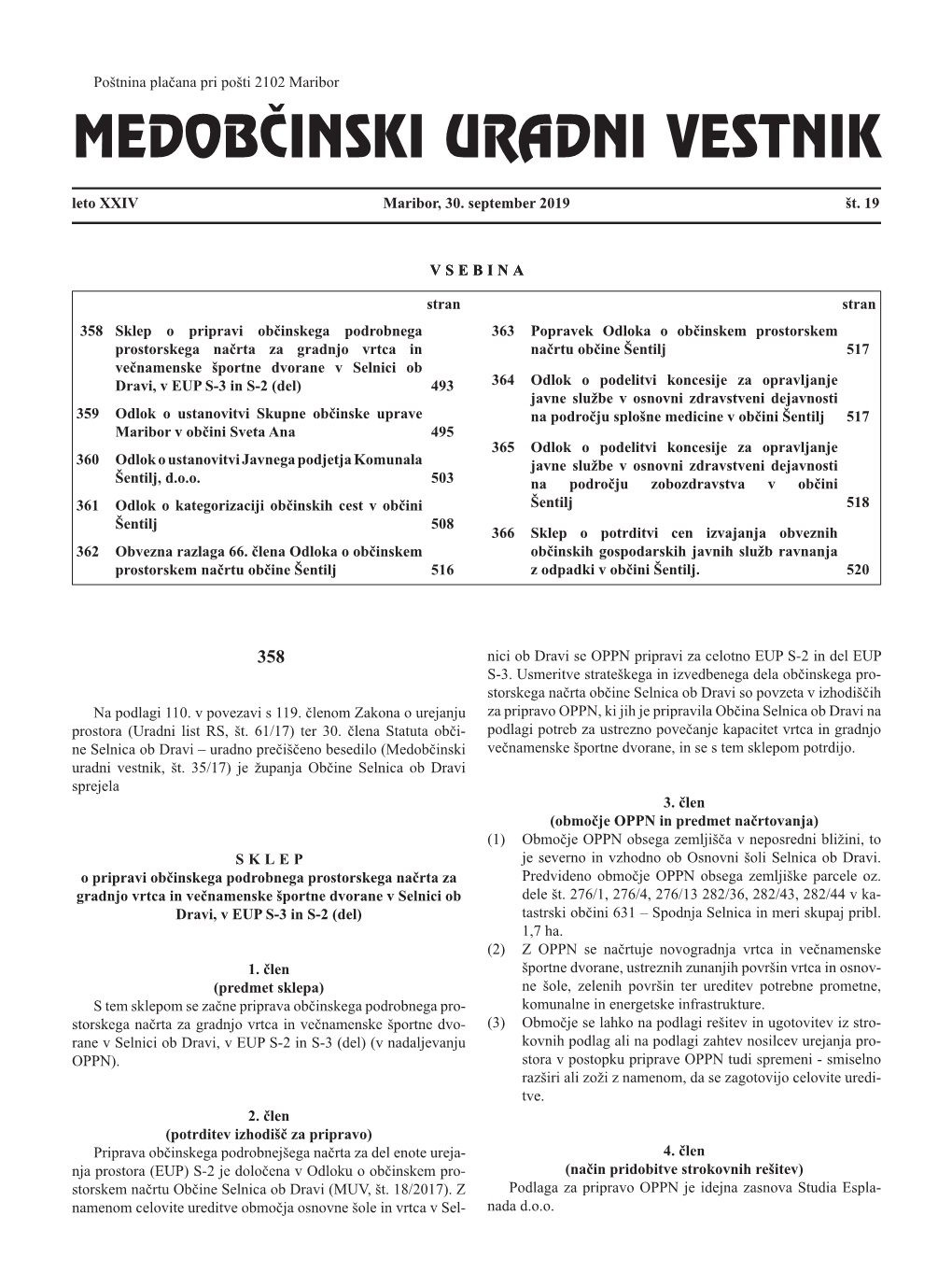MEDOBČINSKI URADNI VESTNIK Leto XXIV Maribor, 30
