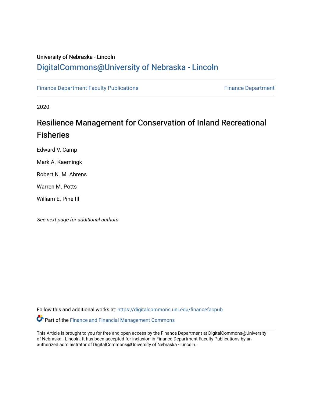 Resilience Management for Conservation of Inland Recreational Fisheries