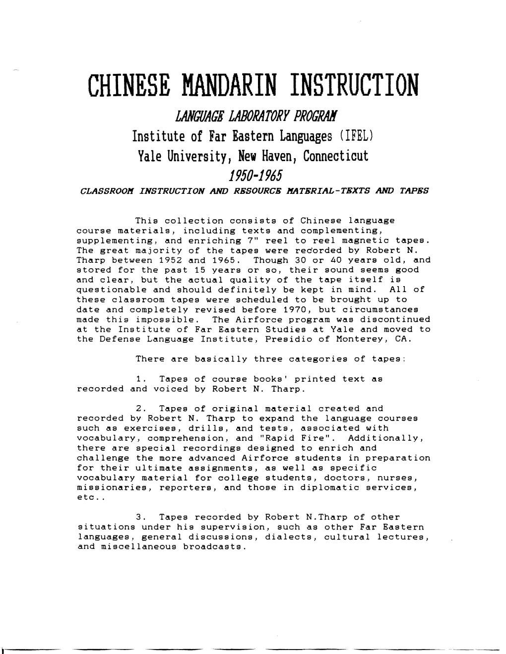 Chinese Instruction 1950-1965