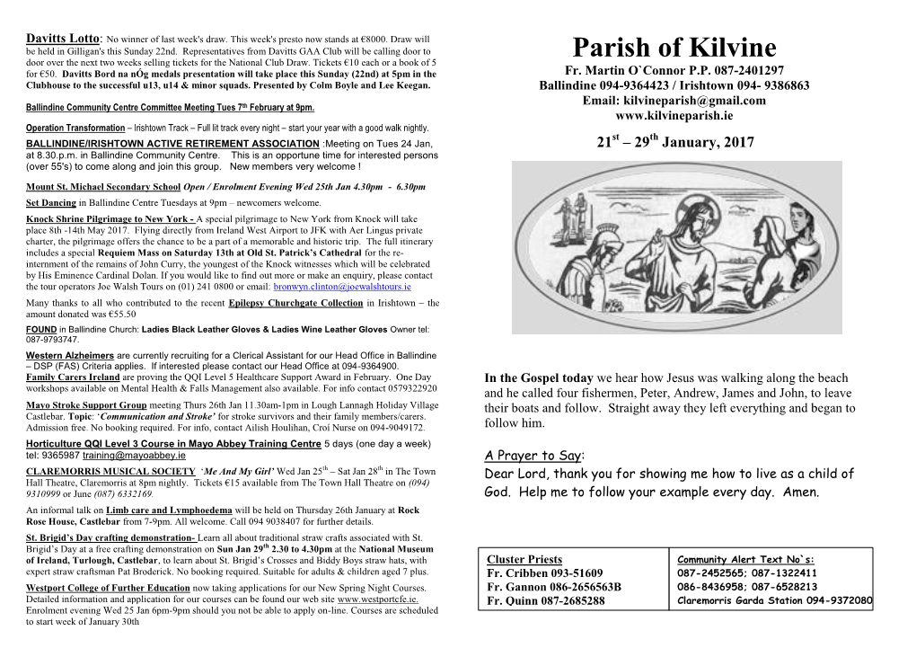 Parish Newsletter 22Nd January, 2017